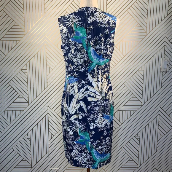 J.‎ Mclaughlin Belinda Parrot Kay Sheath Sleeveless Dress Blue Cream Tropical - Picture 7 of 9